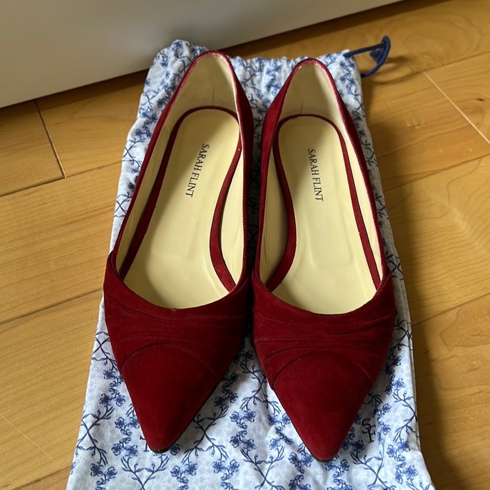 Sarah Flint Harper Flat in Rich Red Suede 36.5 / 6 / 6.5